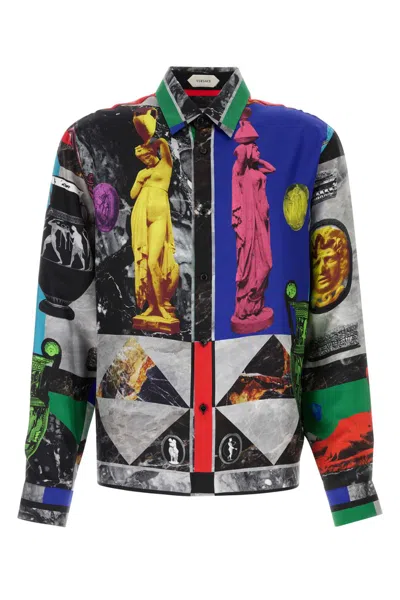 Versace Informal Shirt Silk Twill Print Geo Collage Foular In Multi