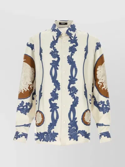 Versace Shirt Silk Graphic Print Long Sleeves In Multi