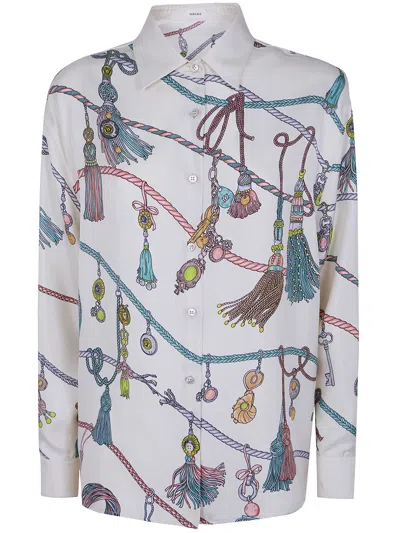 Versace Informal Shirt Silk Twill Print Hangin Out Allover In White