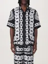 Versace Black And White Bowling Shirt With Cuban Collar And All-over Chain-link Print In Silk Man In Black