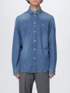 Versace Logo-appliquéd Denim Shirt In Blue
