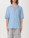 Versace Camp-collar Cotton-chambray Jacquard Shirt In Blau