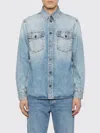 Versace Light Blue Stone-washed Denim Shirt With Studs In Gray