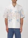Versace Coral Print Cotton Short Sleeve Shirt In 白色