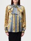 Versace Multicolor Shirt With Pussybow Collar And Leopard Motif In Silk Woman In Multi