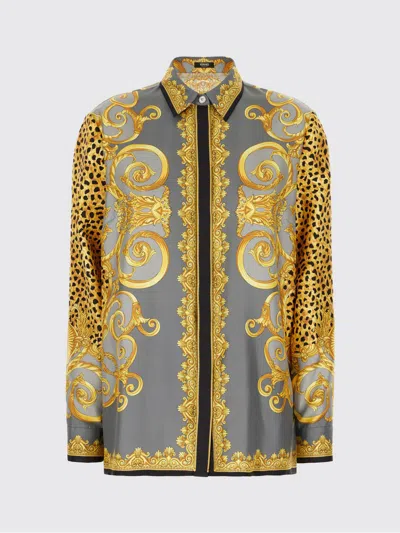 Versace Silk Cheetah Foulard Shirt In Multi