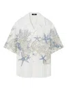 Versace Coral Print Cotton Short Sleeve Shirt In White