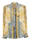 Versace Baroque-pattern Silk Shirt With Leopard Accents In Yellow