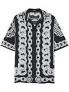 Versace Black And White Bowling Shirt With Cuban Collar And All-over Chain-link Print In Silk Man In Black