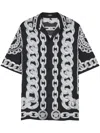 Versace Black And White Bowling Shirt With Cuban Collar And All-over Chain-link Print In Silk Man In Black