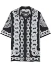 Versace Black And White Bowling Shirt With Cuban Collar And All-over Chain-link Print In Silk Man In Black