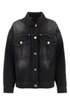 Versace Panelled Barocco-print Denim Jacket In Black