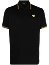 Versace Black Polo Shirt With Classic Collar And Medusa Embroidery In Black
