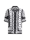 Versace Black And White Bowling Shirt With Cuban Collar And All-over Chain-link Print In Silk Man In Black