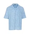 Versace Camp-collar Cotton-chambray Jacquard Shirt In Blue