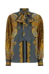 Versace Informal Shirt Cheetah Foulard On Silk Crepe Satin Lw In Gray