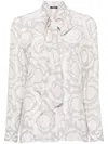 Versace Barocco-printed Long-sleeved Crepe Shirt In Grey