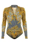 Versace Baroque-print Deep V-neck Bodysuit In Multi