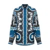 Versace Silk Shirt With Printed Design And Button-down Collar In Multi