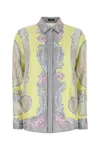 Versace Cameo Long-sleeved Silk Shirt In Paleyellowlightgrey