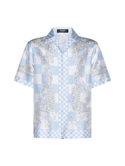 Versace Shirts In Pastel Blue+white+silver