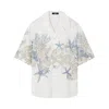 Versace Coral Print Cotton Short Sleeve Shirt In White