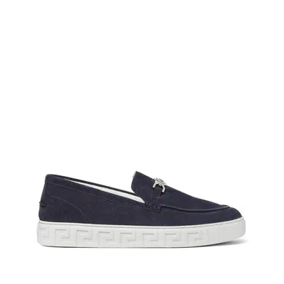 Versace Men's Medusa Coin Suede Hybrid Loafers In Navy