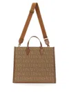 Versace Shopper Bag With Allover Logo In Brown