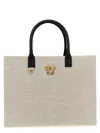 Versace Round Handle Canvas Shopping Bag With Medusa Detail In White/black