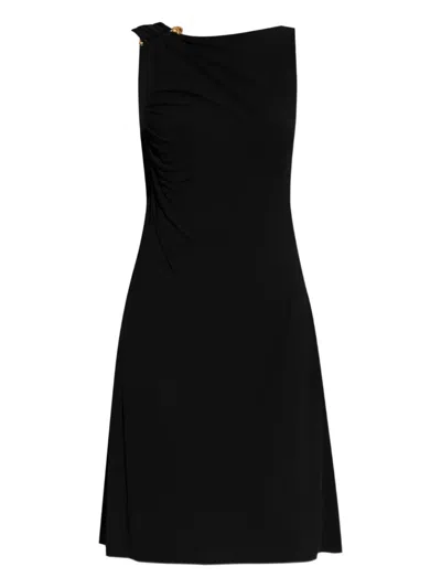 Versace One Shoulder Draped Dress Ruffle Detail In Black