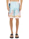 Versace Silk Twill Shorts With Vibrant Classical Motifs In Multicolour
