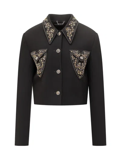Versace Short Jacket With Studded Accents In Black
