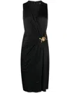 Versace Box-pleat Sleeveless Midi Dress In Black