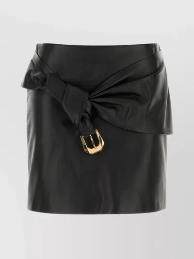 Versace Short Leather Skirt With Belt And Buckle In Black