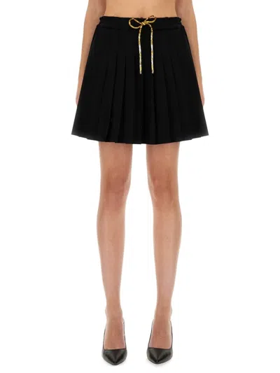 Versace Short Pleated Cotton Skirt In Black