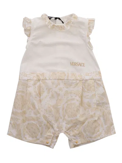 Versace Short Romper With Baroque Print In White