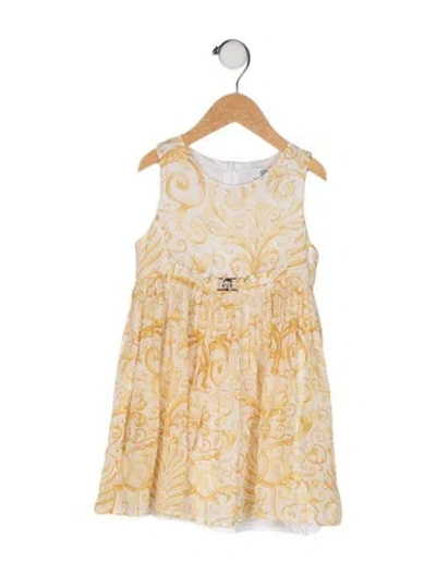Pre-owned Versace Babies' Short Sleeve All Over Print Dress In Yellow