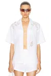 Versace Short Sleeve Button Up Top In Bianco Ottico