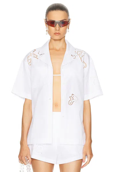 Versace Short Sleeve Button Up Top In Bianco Ottico