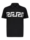 Versace Short Sleeve Cotton Polo Shirt In Black