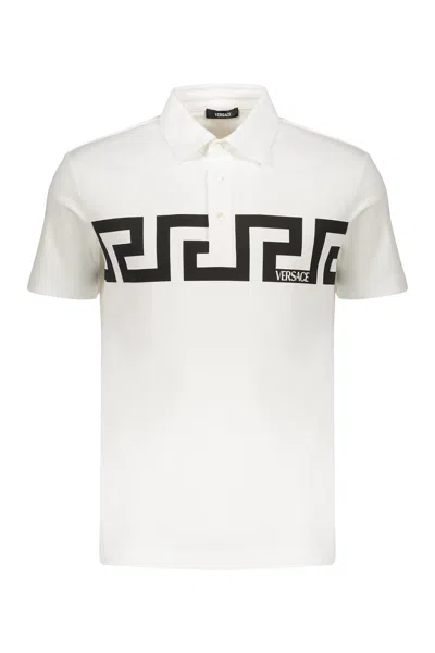 Versace Short Sleeve Cotton Polo Shirt In White