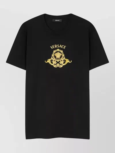 Versace Short Sleeve Crew Neck Nylon Silk Top In Black