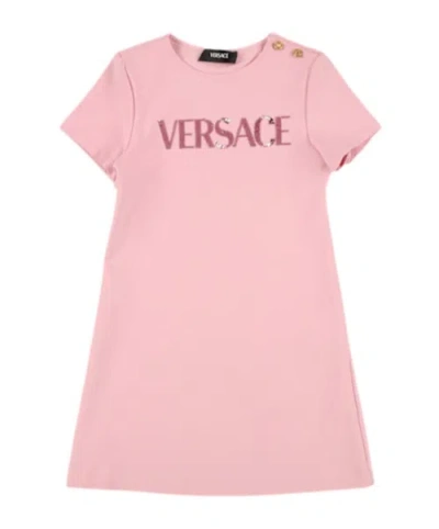 Versace Short Sleeve Dress In Pink