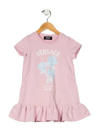 Pre-owned Versace Babies' Short Sleeve Dress In Pink