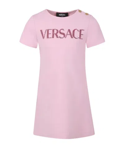 Versace Short Sleeve Dress In Pink