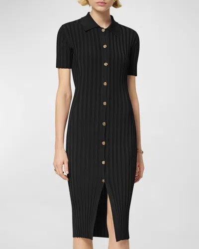 VERSACE SHORT-SLEEVE FLAT-RIB KNIT BUTTON-FRONT SHIRTDRESS