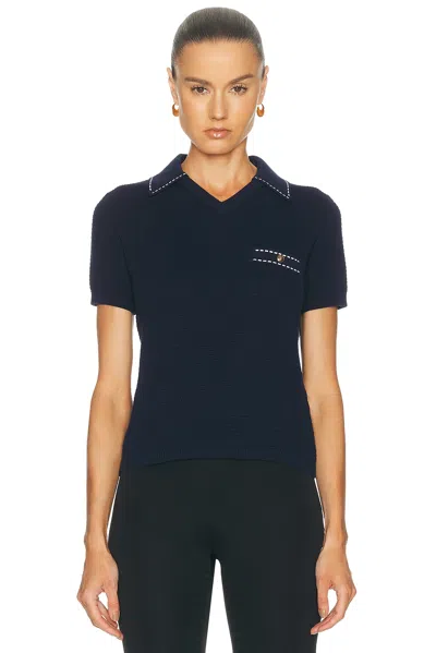 Versace Short Sleeve Polo Top In Blue