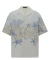 Versace Coral Print Cotton Short Sleeve Shirt In White