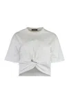 Versace Cotton Logo T-shirt With Ruched Knot Detail In White
