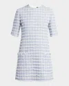 Versace Short-sleeve Windowpane Tweed Boucle Mini Dress